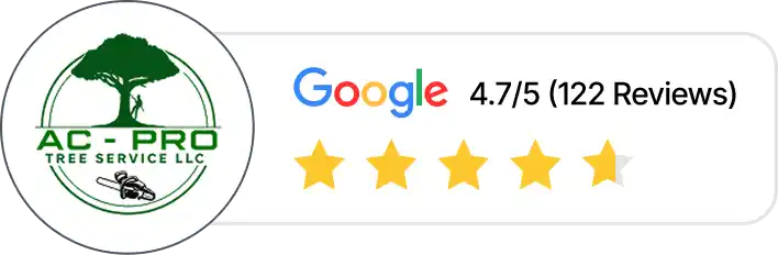 AC-PRO Tree Service Google reviews, showing a rating of 4.7 out of 5 stars from 122 reviews.