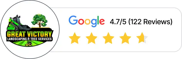 Great Victory Landscaping & Tree Service Google reviews, showing a rating of 4.7 out of 5 stars from 122 reviews.