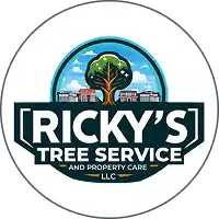 Ricky's Tree Service & Property Care logo featuring pine trees inside a saw blade.