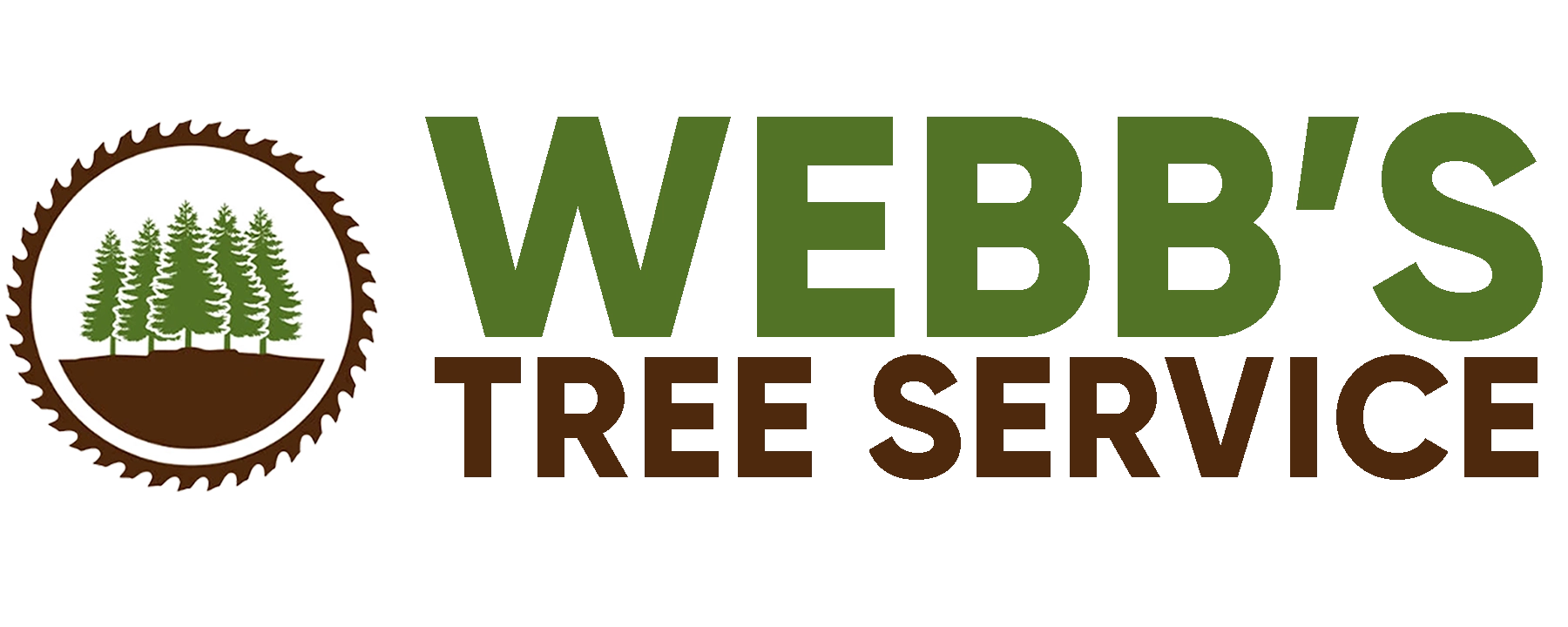 Webb's Tree Service logo featuring pine trees inside a saw blade.