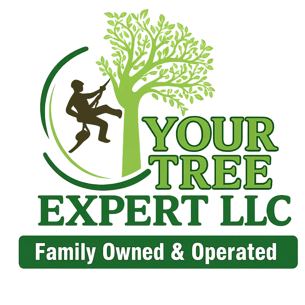 Your Tree Expert logo featuring pine trees inside a saw blade.